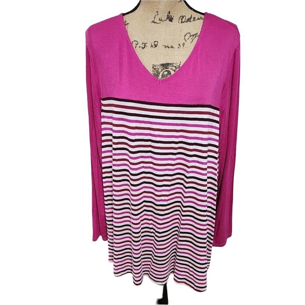 Lane Bryant Pink Striped V-Neck Long Sleeve Tunic Top Plus Size 18/20 1125120